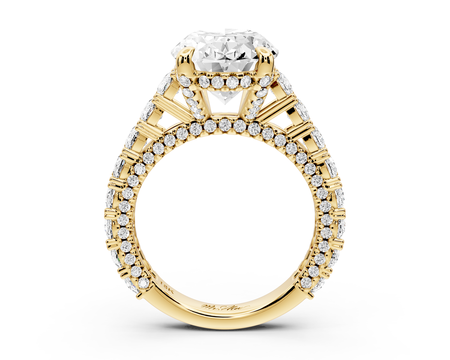 Ivy - 5ct 14k yellow gold oval Diamond Crown Cathedral Rollover Pavé Engagement Ring