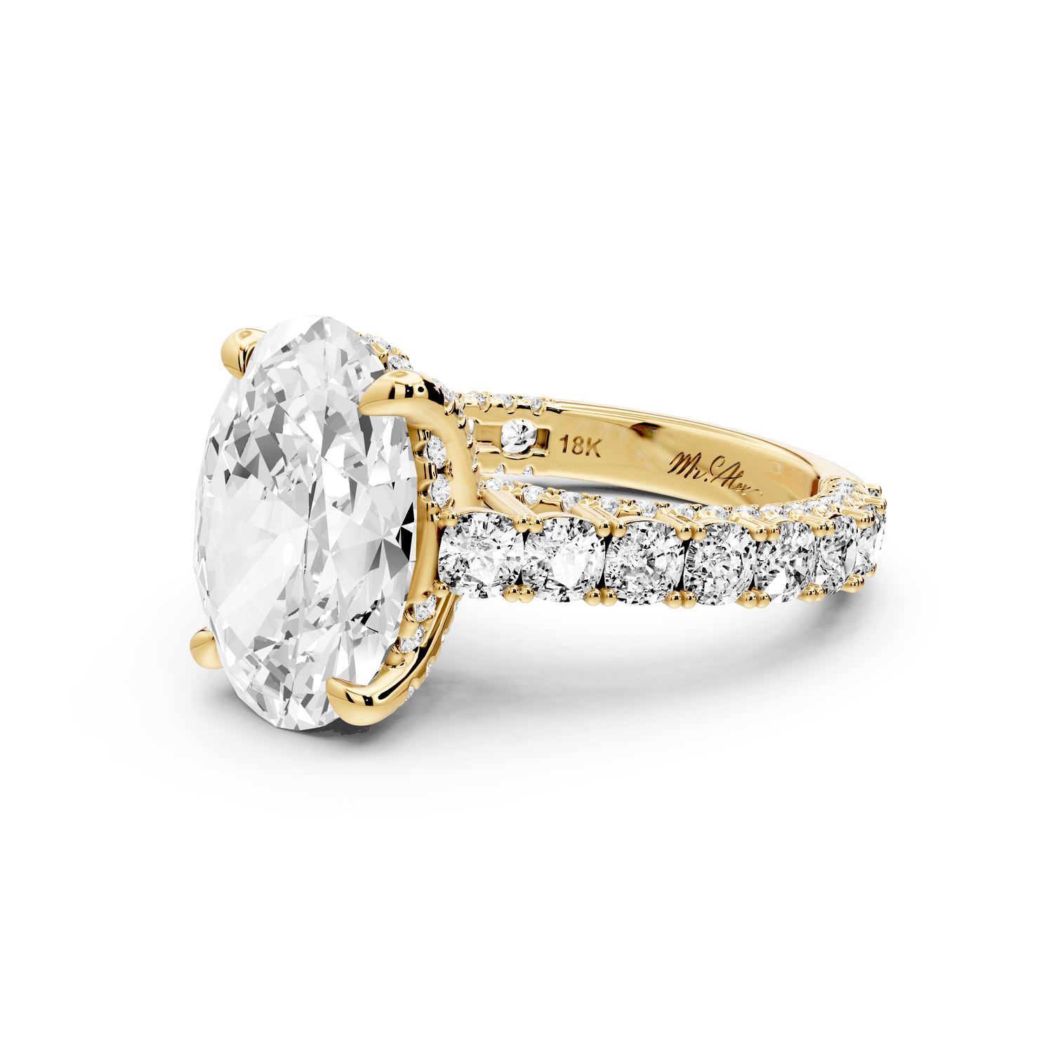 Ivy - 5ct 14k yellow gold oval Diamond Crown Cathedral Rollover Pavé Engagement Ring