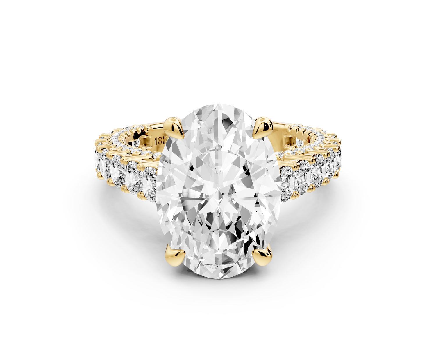 Ivy - 5ct 14k yellow gold oval Diamond Crown Cathedral Rollover Pavé Engagement Ring