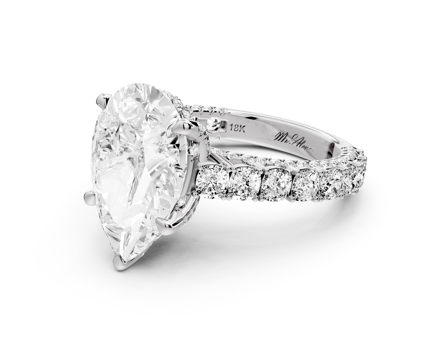 Ivy - 5ct 14k white gold pear Diamond Crown Cathedral Rollover Pavé Engagement Ring