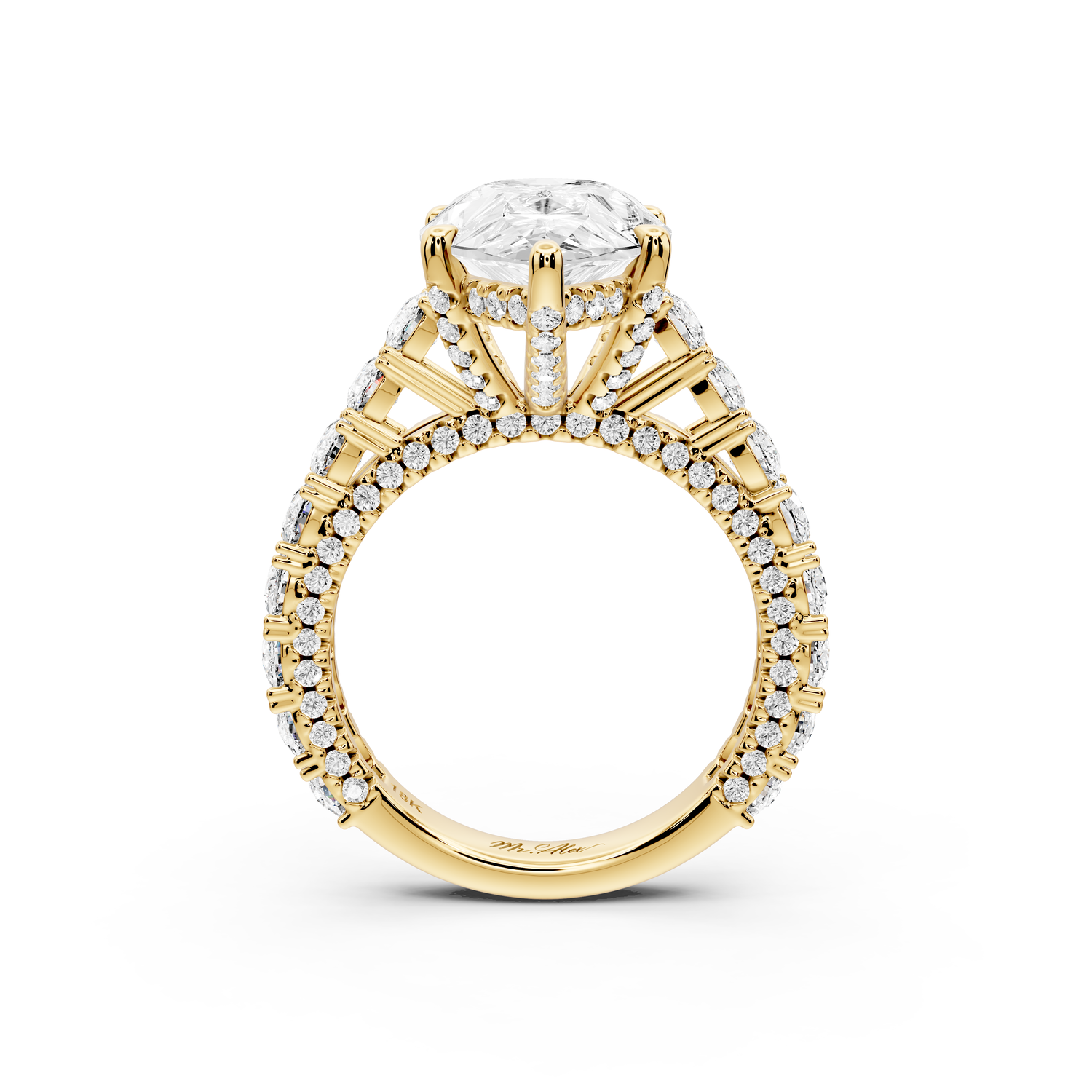 Ivy - 5ct 14k yellow gold pear Diamond Crown Cathedral Rollover Pavé Engagement Ring