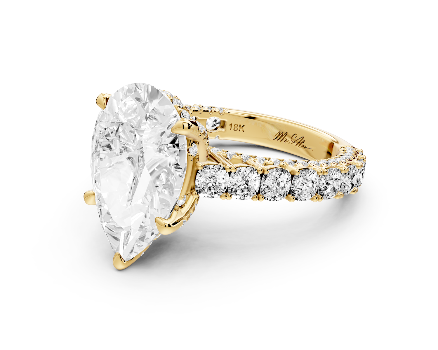 Ivy - 5ct 14k yellow gold pear Diamond Crown Cathedral Rollover Pavé Engagement Ring