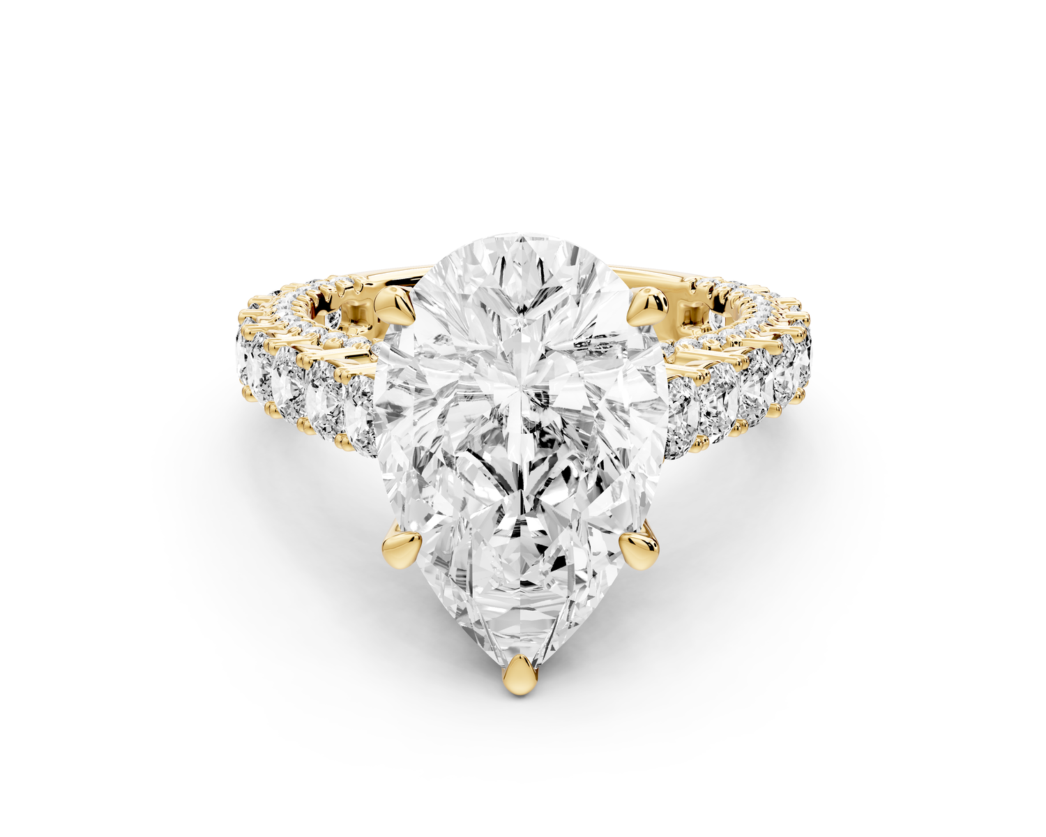 Ivy - 5ct 14k yellow gold pear Diamond Crown Cathedral Rollover Pavé Engagement Ring