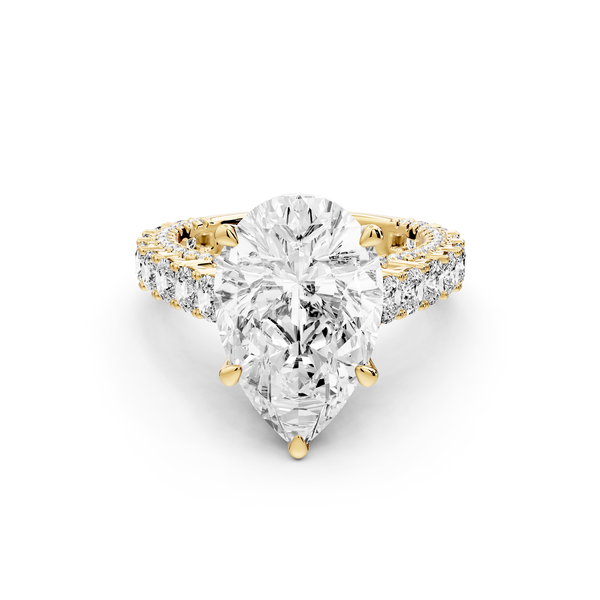Ivy - 5ct 14k yellow gold pear Diamond Crown Cathedral Rollover Pavé Engagement Ring