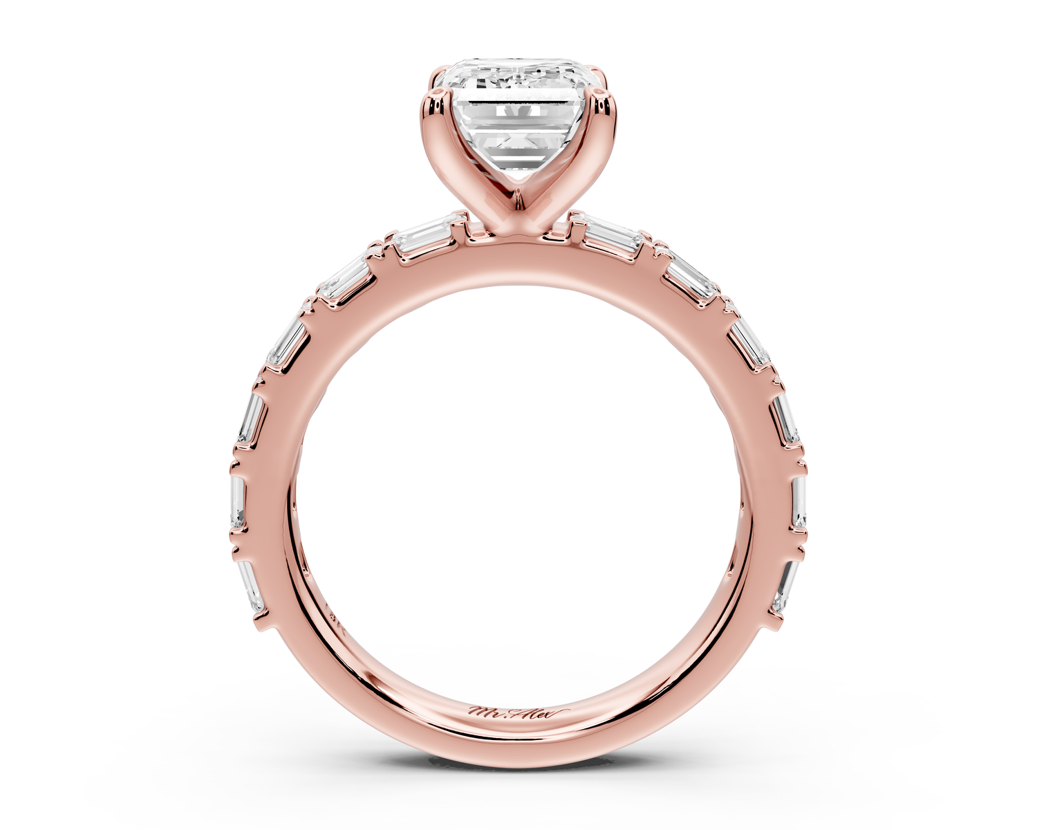 Nadia - 2ct 14k rose gold emerald diamond with east-west emerald cut accent stones engagement ring