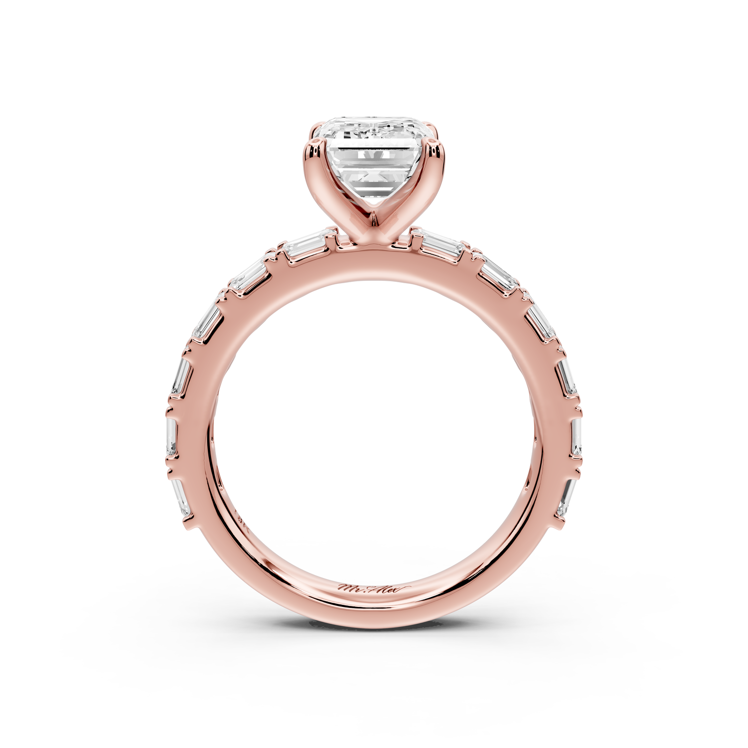 Nadia - 2ct 14k rose gold emerald diamond with east-west emerald cut accent stones engagement ring