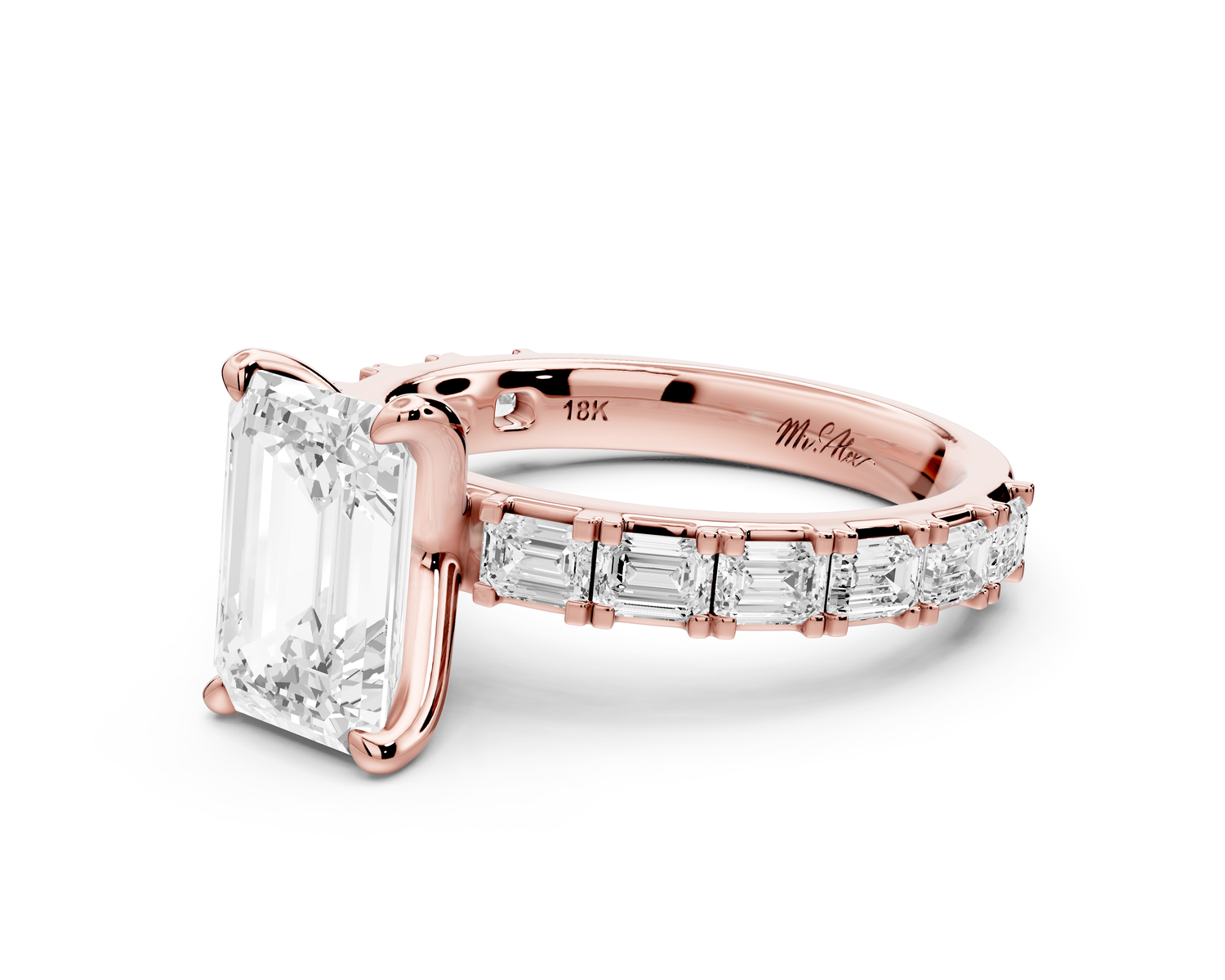 Nadia - 2ct 14k rose gold emerald diamond with east-west emerald cut accent stones engagement ring
