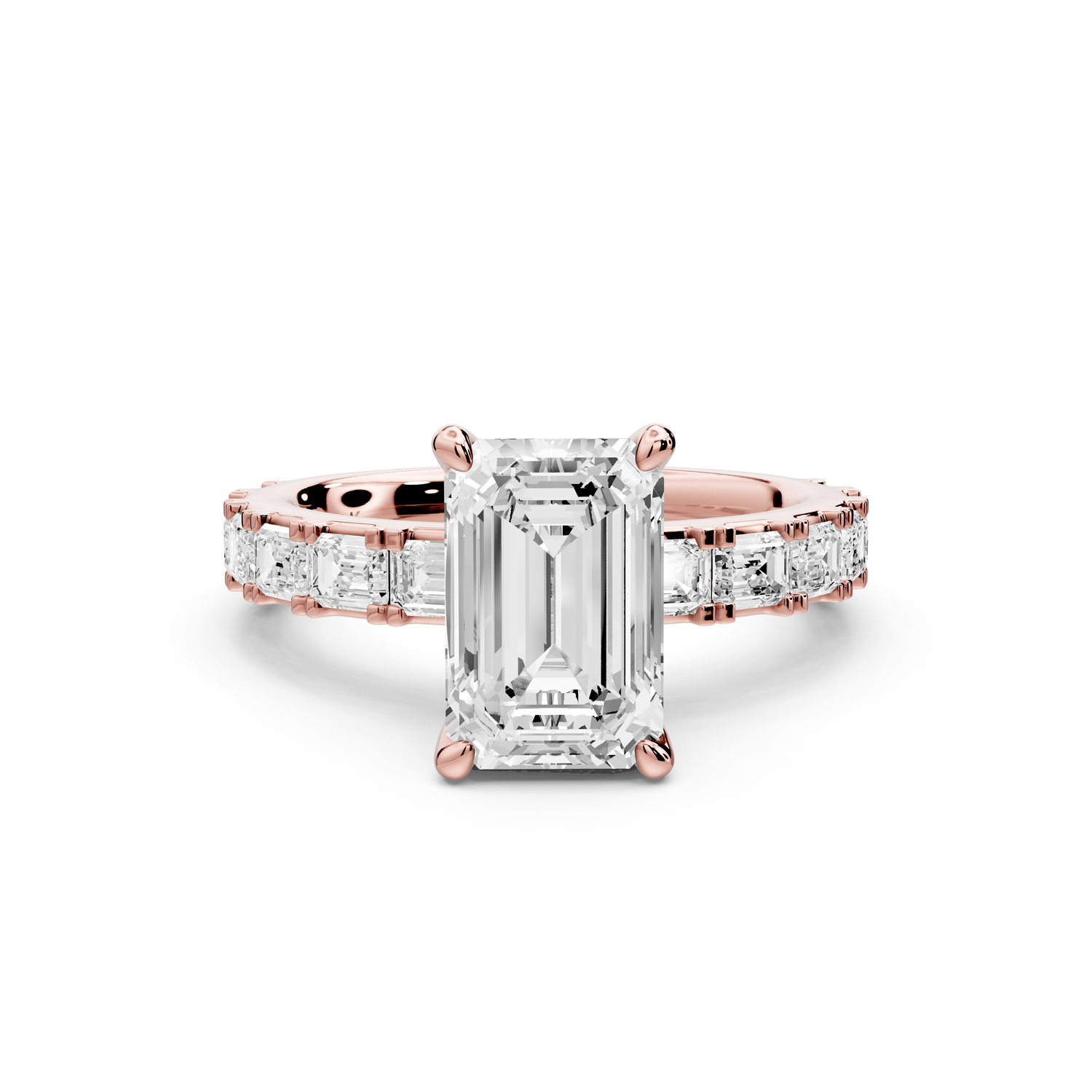 Nadia - 2ct 14k rose gold emerald diamond with east-west emerald cut accent stones engagement ring