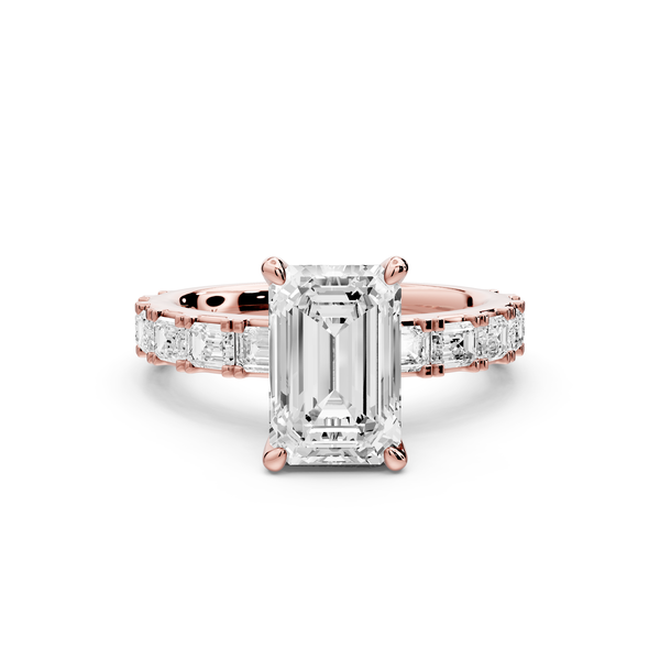 Nadia - 2ct 14k rose gold emerald diamond with east-west emerald cut accent stones engagement ring