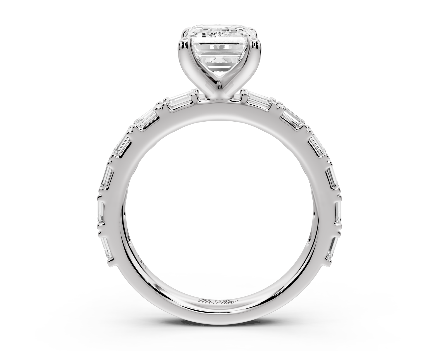 Nadia - 2ct 14k white gold emerald diamond with east-west emerald cut accent stones engagement ring
