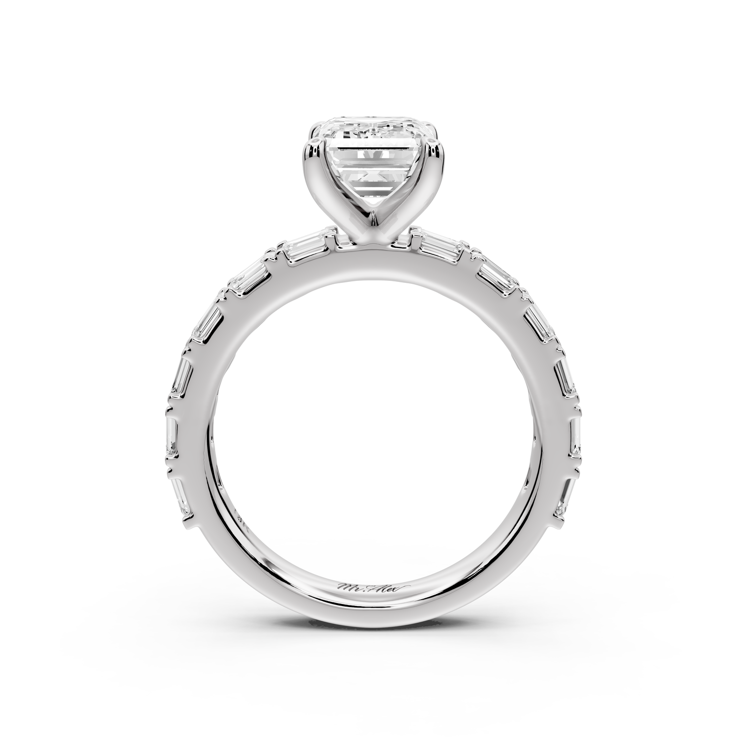 Nadia - 2ct 14k white gold emerald diamond with east-west emerald cut accent stones engagement ring