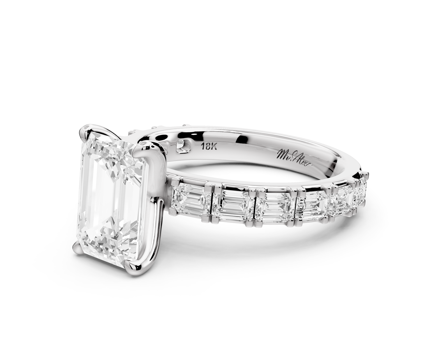 Nadia - 2ct 14k white gold emerald diamond with east-west emerald cut accent stones engagement ring