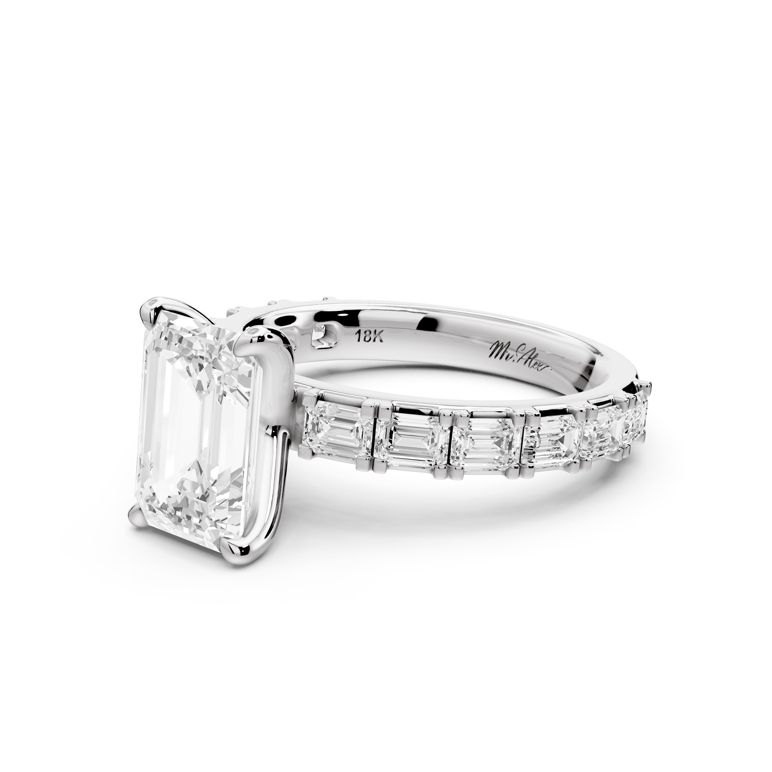 Nadia - 2ct 14k white gold emerald diamond with east-west emerald cut accent stones engagement ring