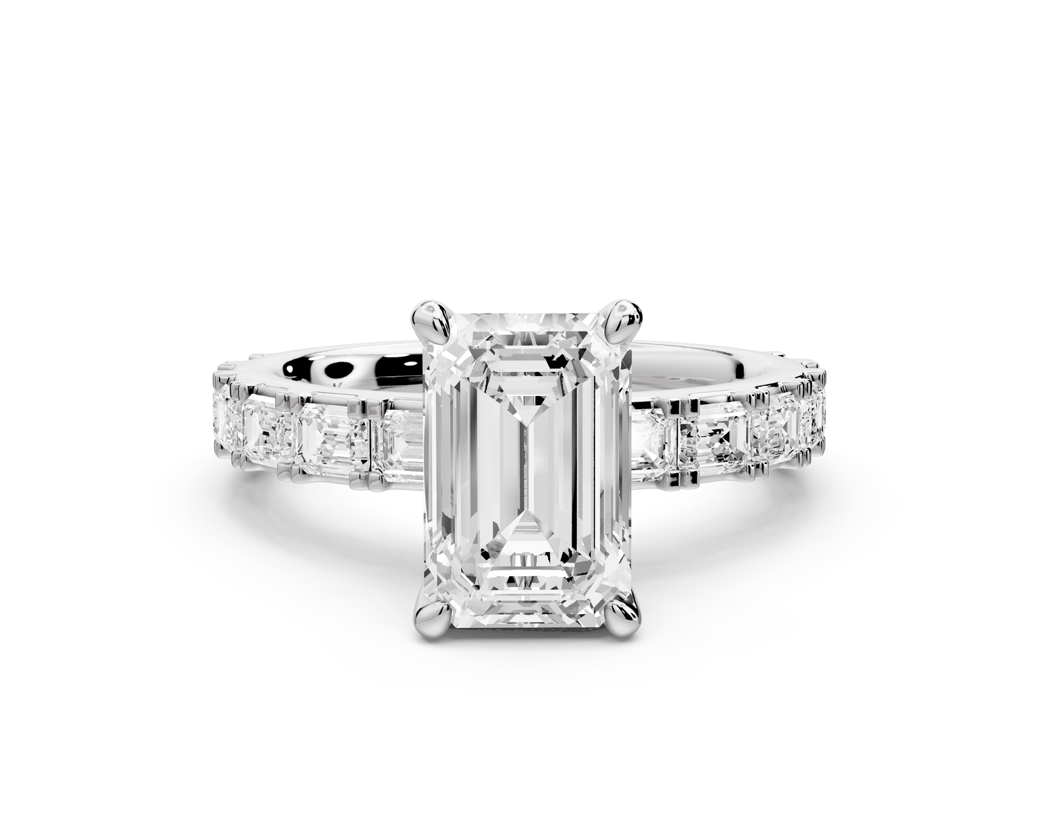 Nadia - 2ct 14k white gold emerald diamond with east-west emerald cut accent stones engagement ring