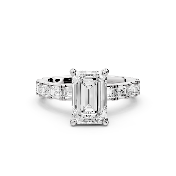 Nadia - 2ct 14k white gold emerald diamond with east-west emerald cut accent stones engagement ring