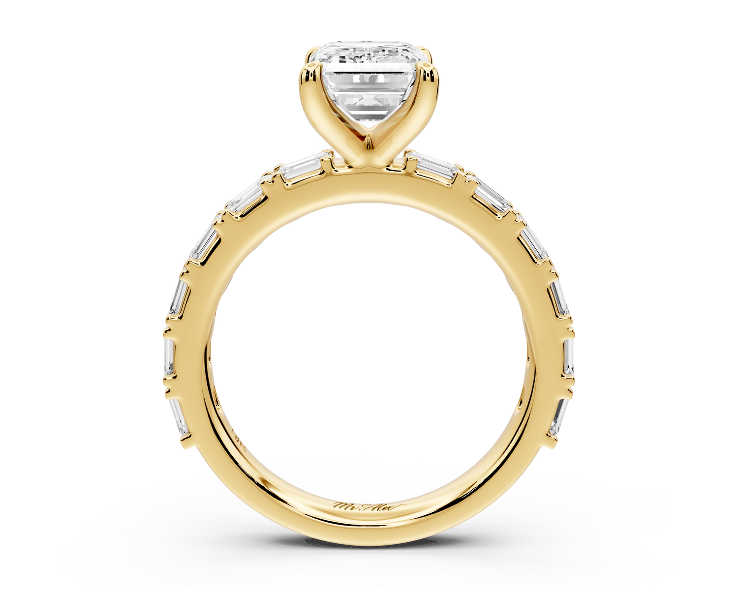 Nadia - 2ct 14k yellow gold emerald diamond with east-west emerald cut accent stones engagement ring