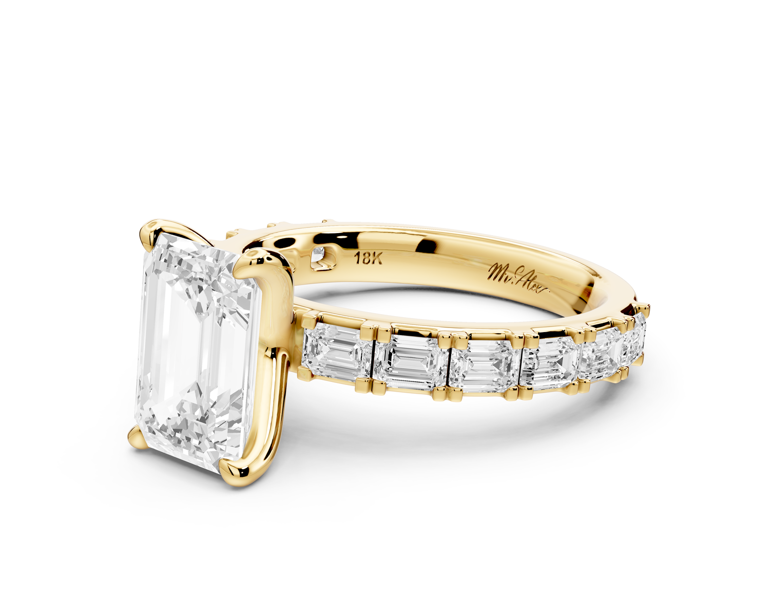 Nadia - 2ct 14k yellow gold emerald diamond with east-west emerald cut accent stones engagement ring