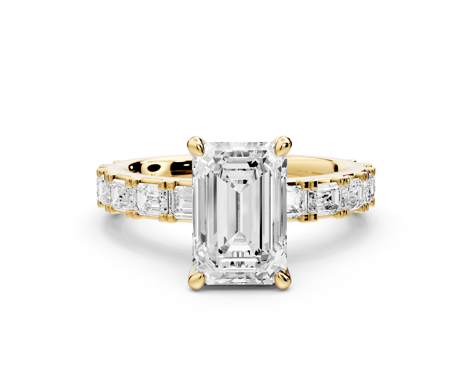 Nadia - 2ct 14k yellow gold emerald diamond with east-west emerald cut accent stones engagement ring