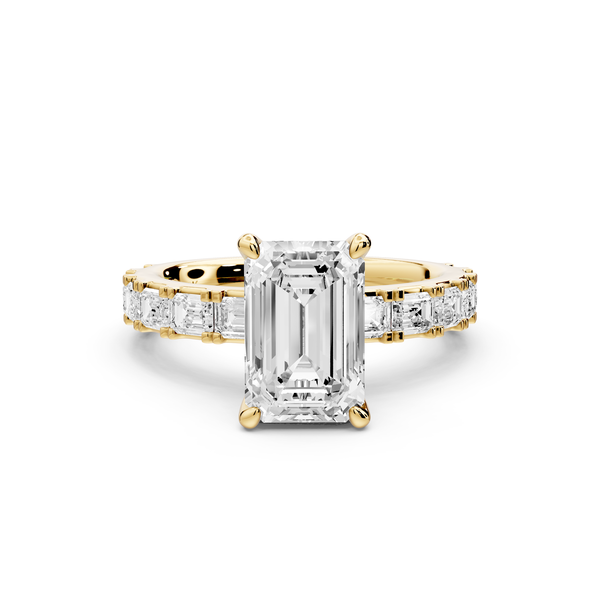 Nadia - 2ct 14k yellow gold emerald diamond with east-west emerald cut accent stones engagement ring