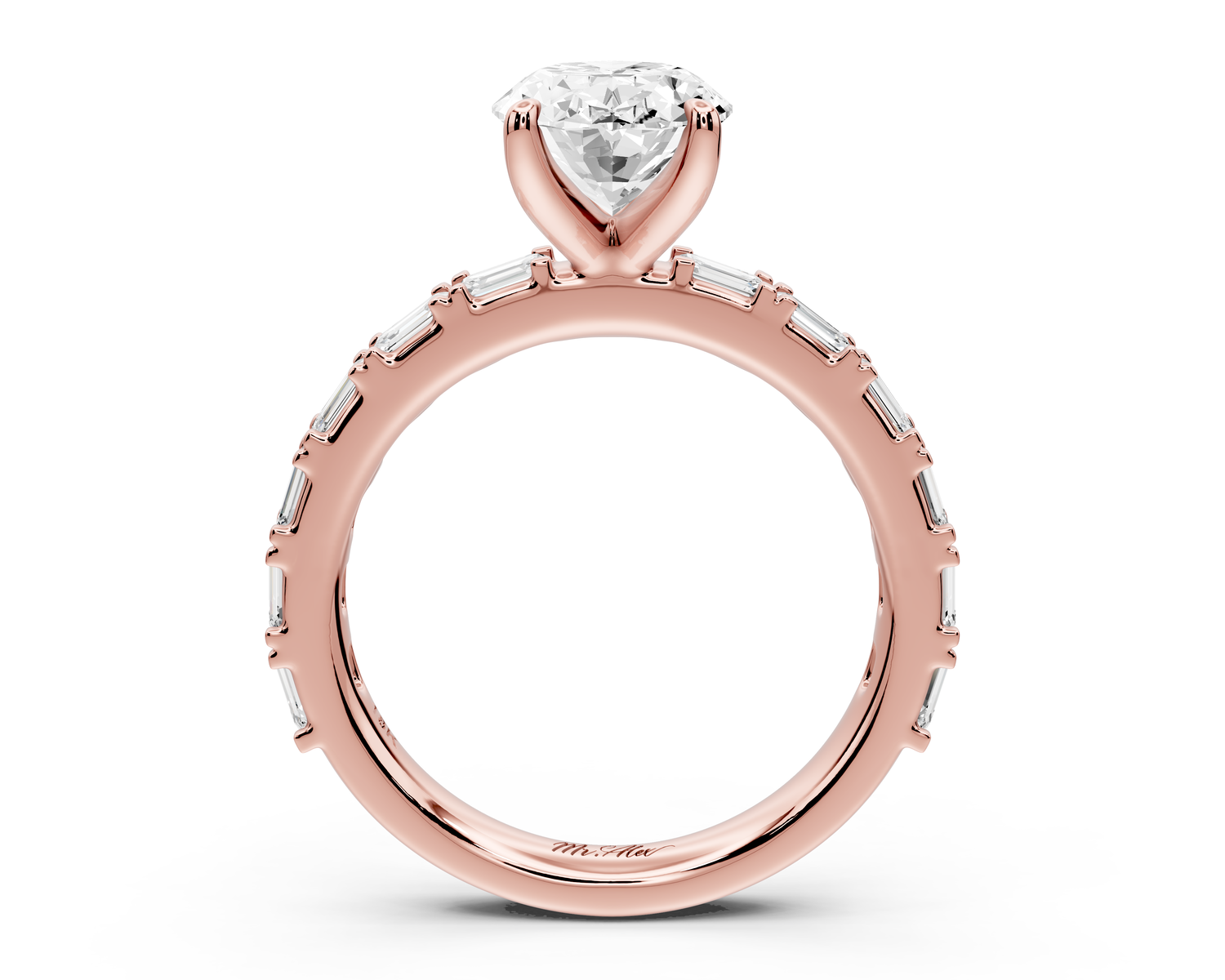 Nadia - 2ct 14k rose gold oval diamond with east-west emerald cut accent stones engagement ring