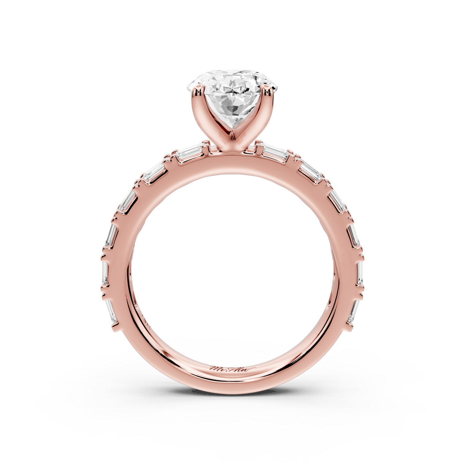 Nadia - 2ct 14k rose gold oval diamond with east-west emerald cut accent stones engagement ring