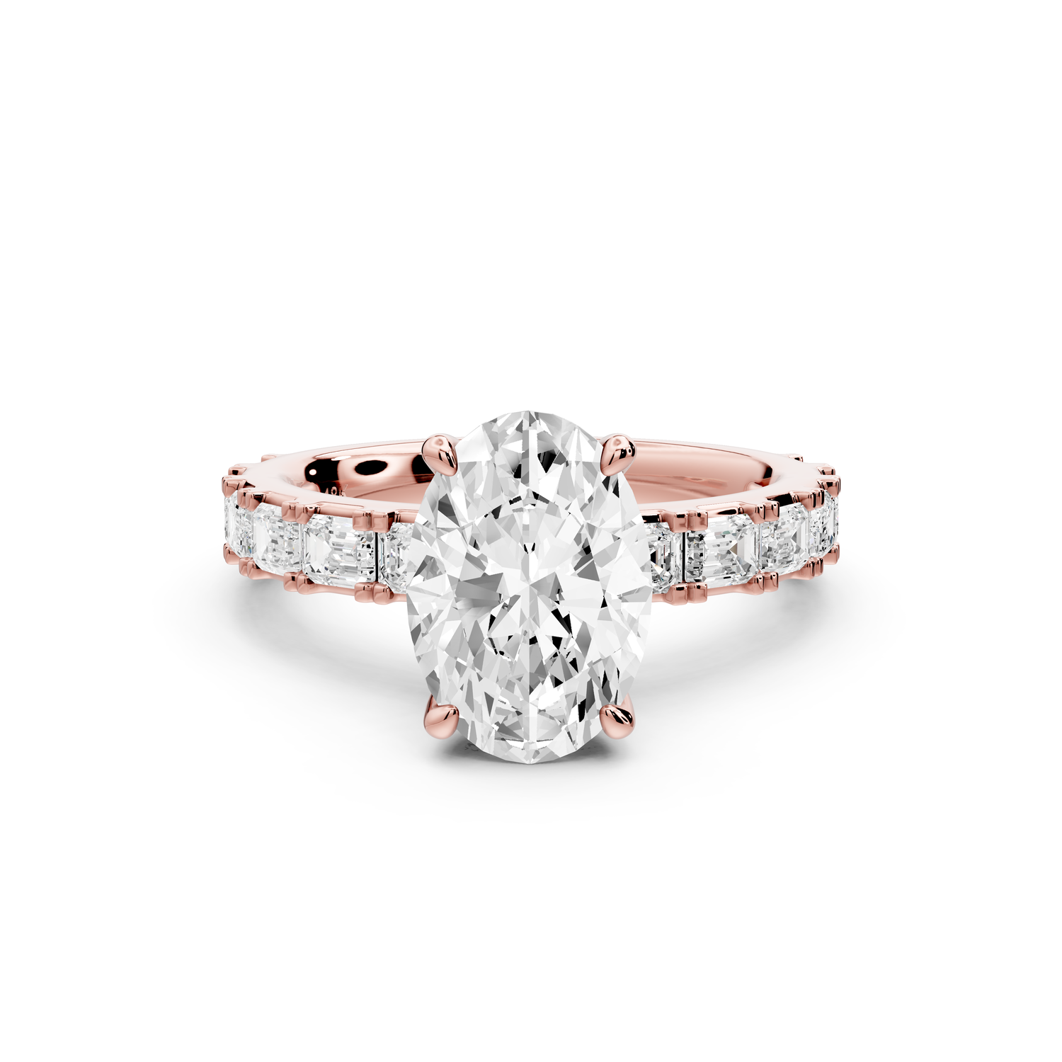 Nadia - 2ct 14k rose gold oval diamond with east-west emerald cut accent stones engagement ring