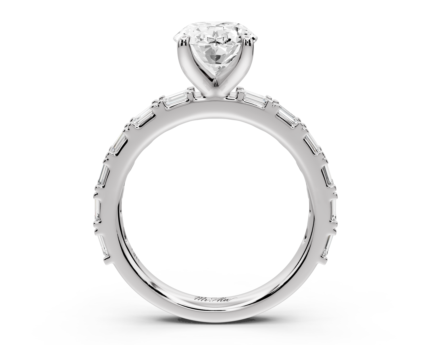 Nadia - 2ct 14k white gold oval diamond with east-west emerald cut accent stones engagement ring