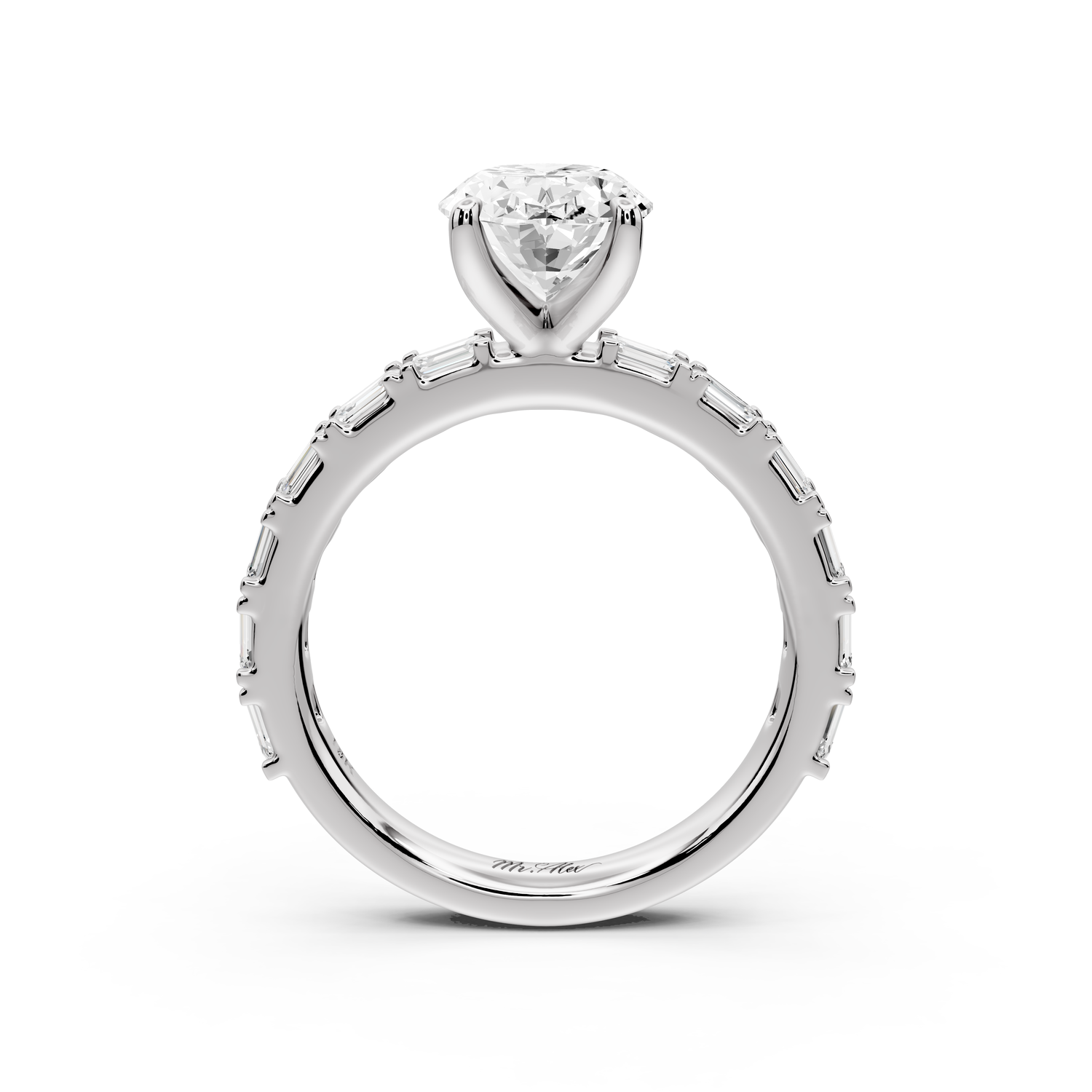 Nadia - 2ct 14k white gold oval diamond with east-west emerald cut accent stones engagement ring