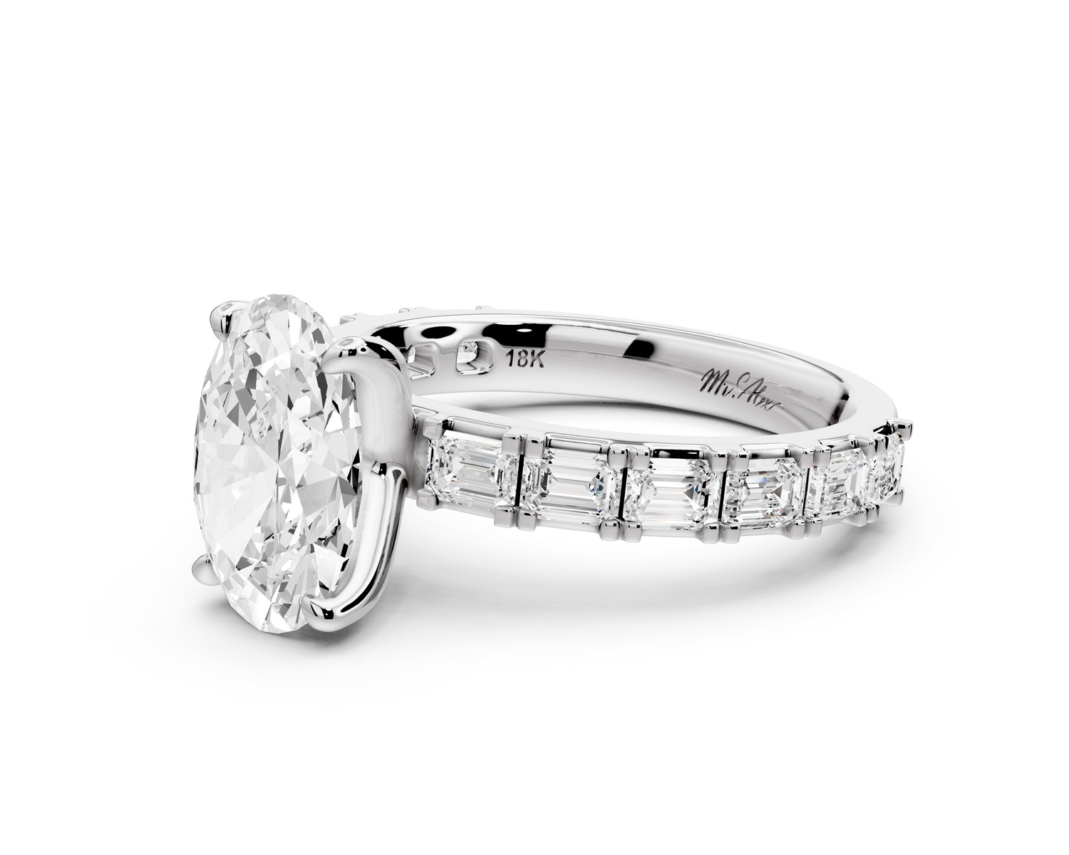 Nadia - 2ct 14k white gold oval diamond with east-west emerald cut accent stones engagement ring