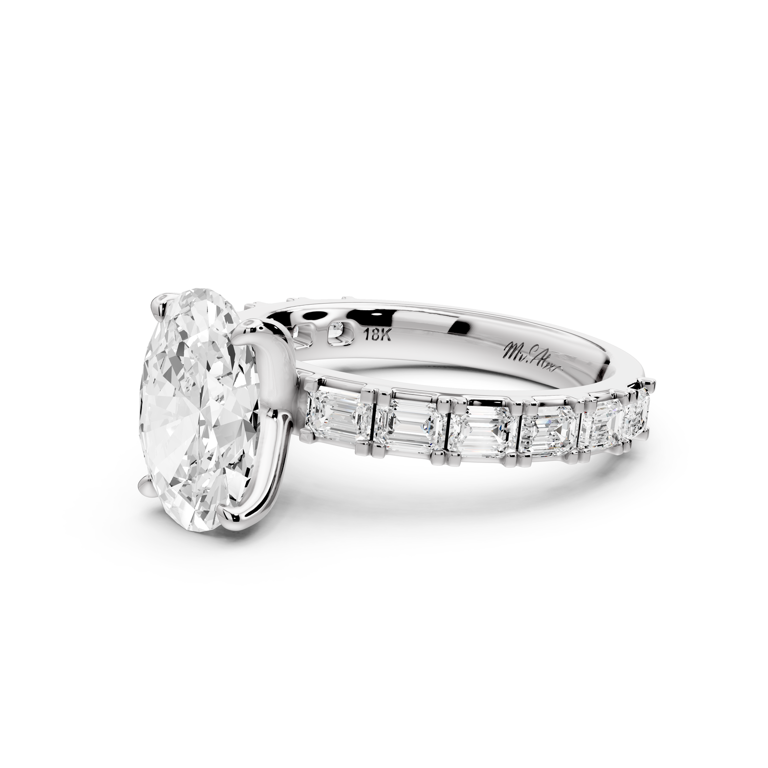 Nadia - 2ct 14k white gold oval diamond with east-west emerald cut accent stones engagement ring