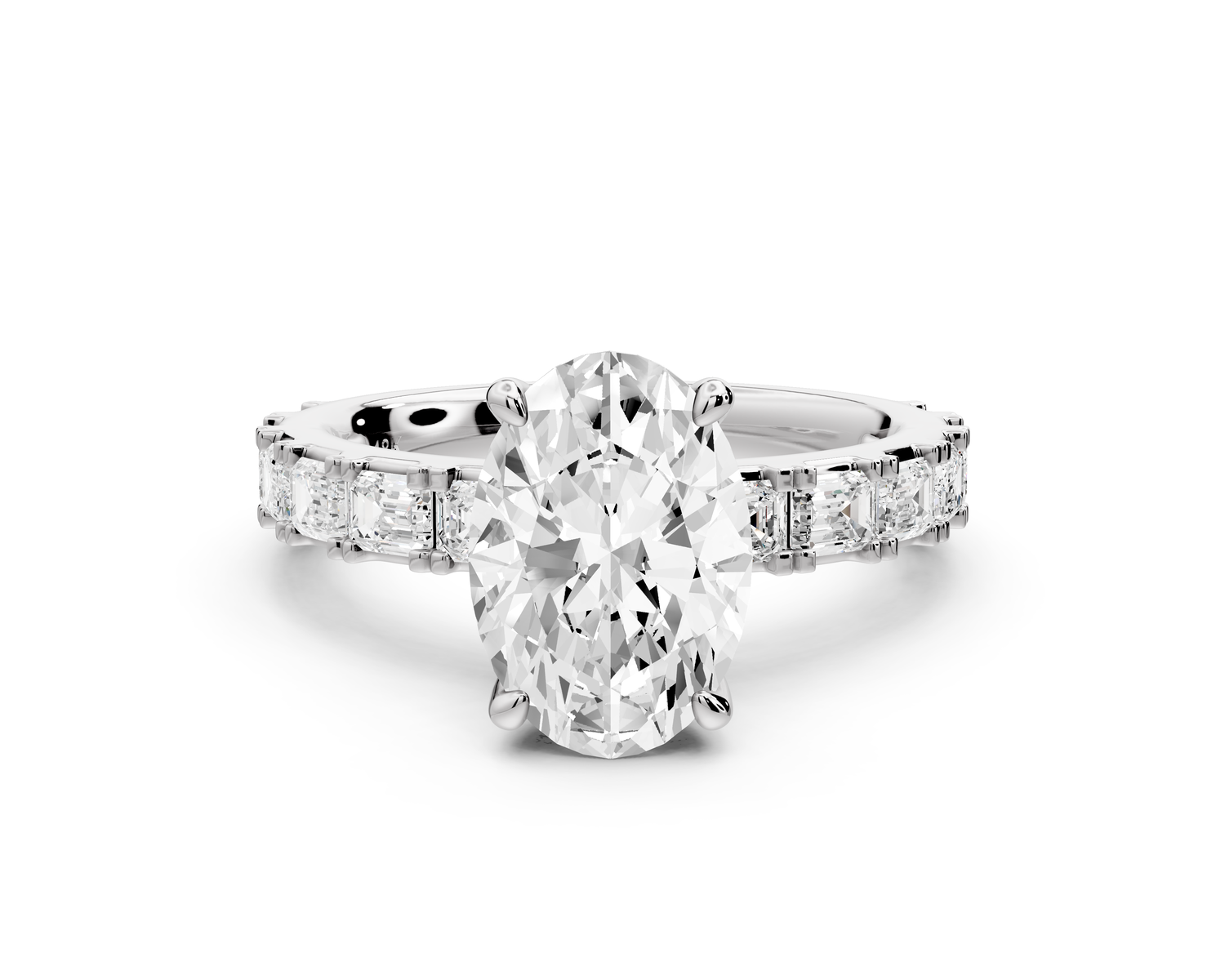 Nadia - 2ct 14k white gold oval diamond with east-west emerald cut accent stones engagement ring