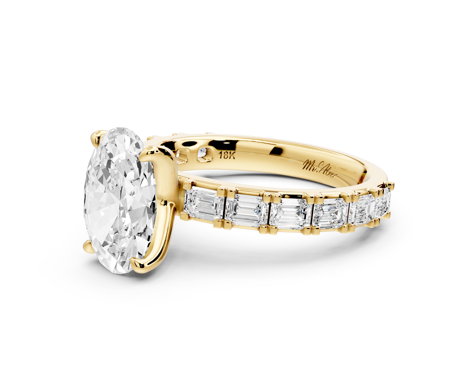 Nadia - 2ct 14k yellow gold oval diamond with east-west emerald cut accent stones engagement ring
