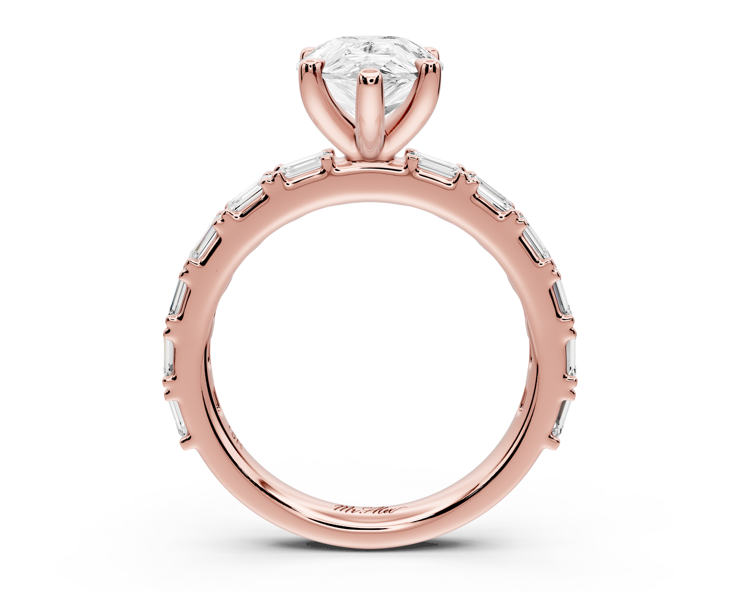 Nadia - 2ct 14k rose gold pear diamond with east-west emerald cut accent stones engagement ring
