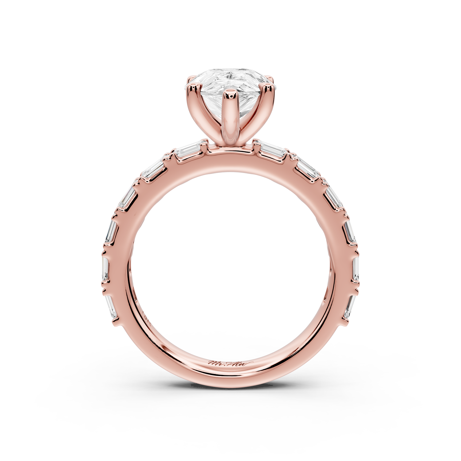 Nadia - 2ct 14k rose gold pear diamond with east-west emerald cut accent stones engagement ring