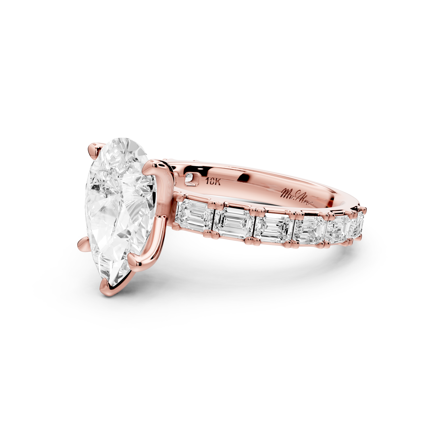 Nadia - 2ct 14k rose gold pear diamond with east-west emerald cut accent stones engagement ring