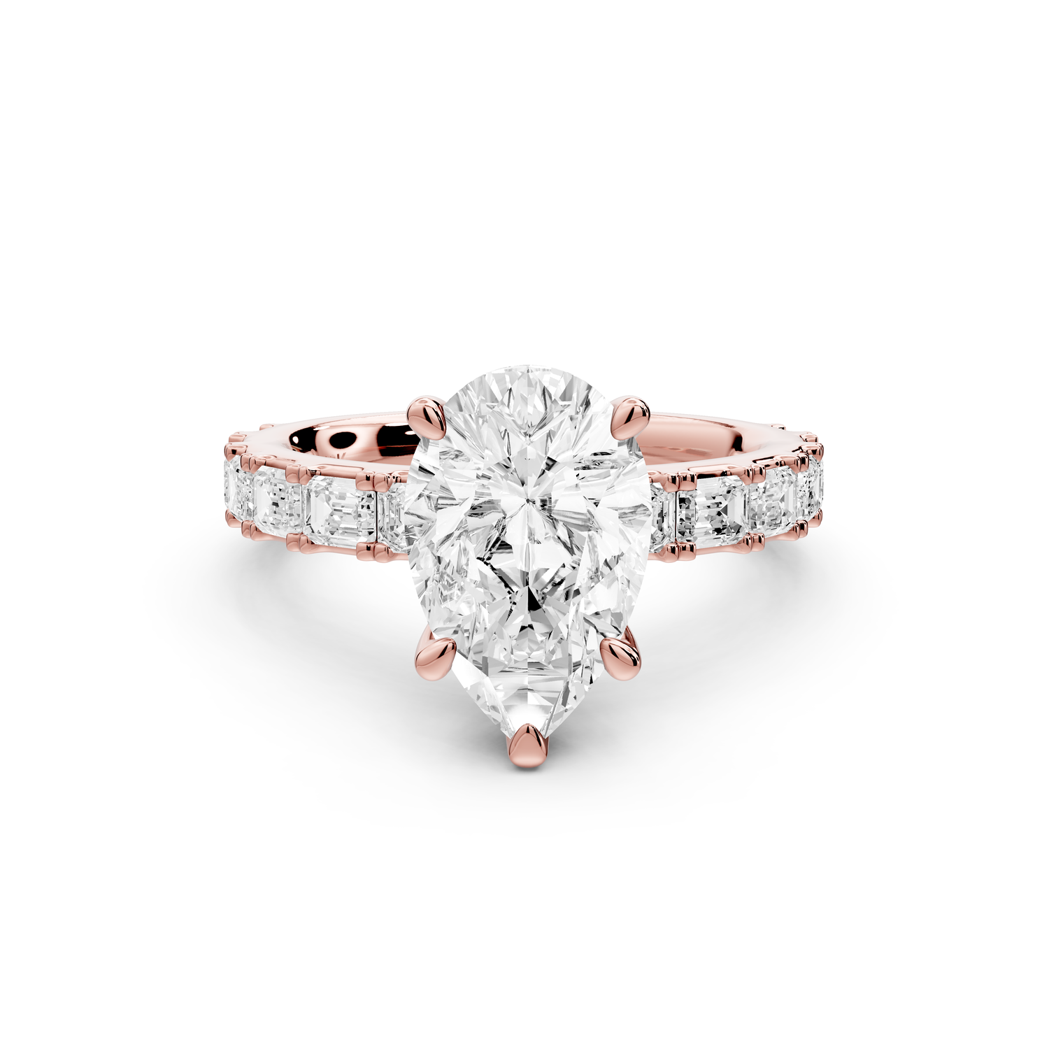 Nadia - 2ct 14k rose gold pear diamond with east-west emerald cut accent stones engagement ring