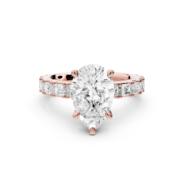 Nadia - 2ct 14k rose gold pear diamond with east-west emerald cut accent stones engagement ring