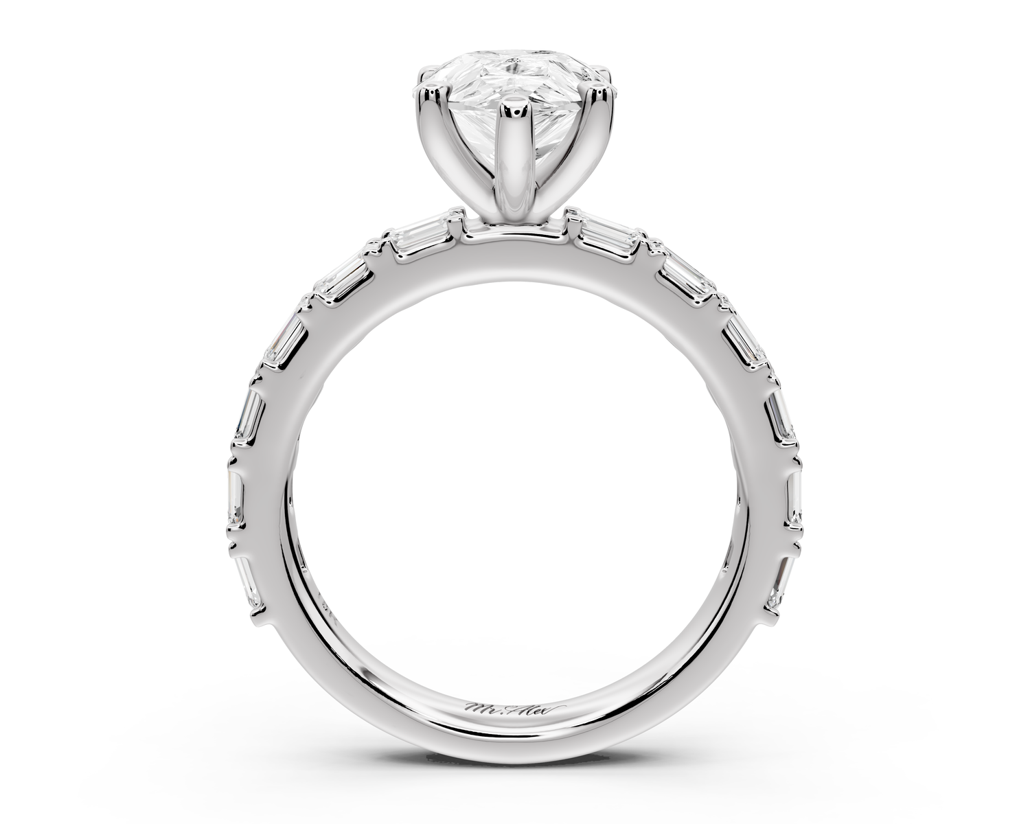 Nadia - 2ct 14k white gold pear diamond with east-west emerald cut accent stones engagement ring