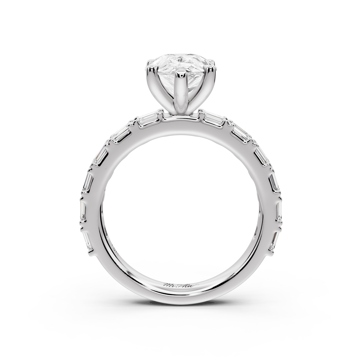 Nadia - 2ct 14k white gold pear diamond with east-west emerald cut accent stones engagement ring