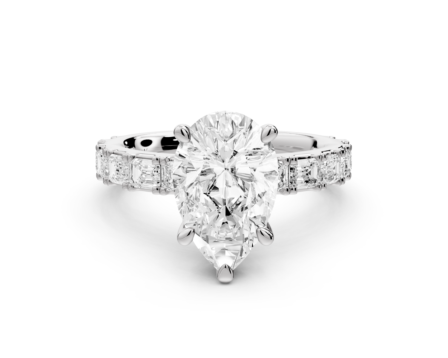 Nadia - 2ct 14k white gold pear diamond with east-west emerald cut accent stones engagement ring