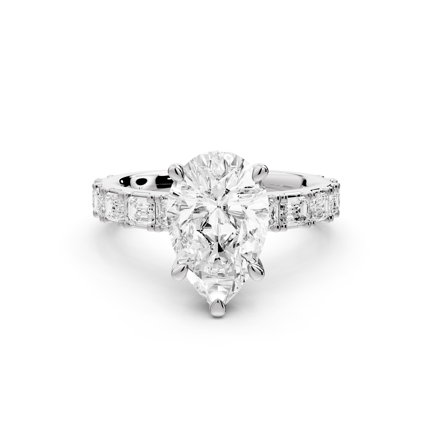 Nadia - 2ct 14k white gold pear diamond with east-west emerald cut accent stones engagement ring