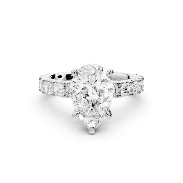Nadia - 2ct 14k white gold pear diamond with east-west emerald cut accent stones engagement ring