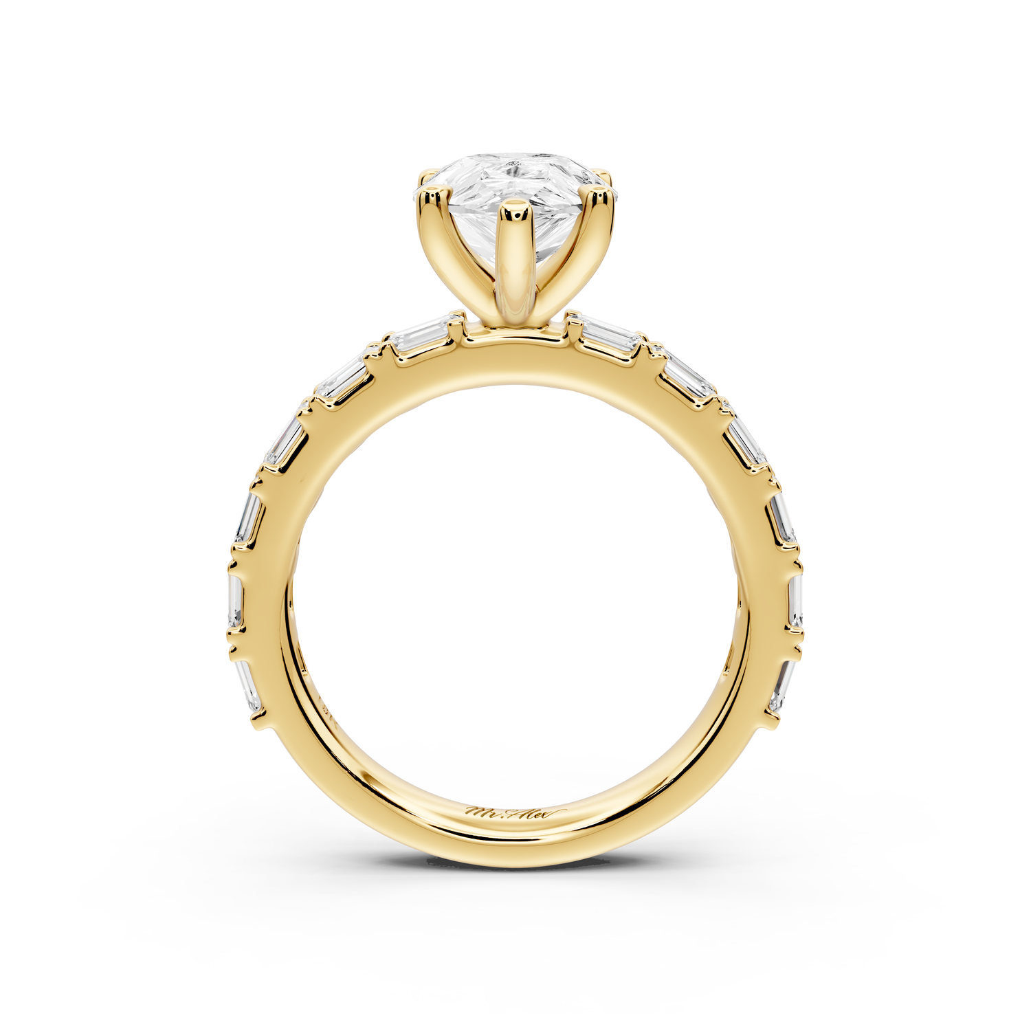 Nadia - 2ct 14k yellow gold pear diamond with east-west emerald cut accent stones engagement ring