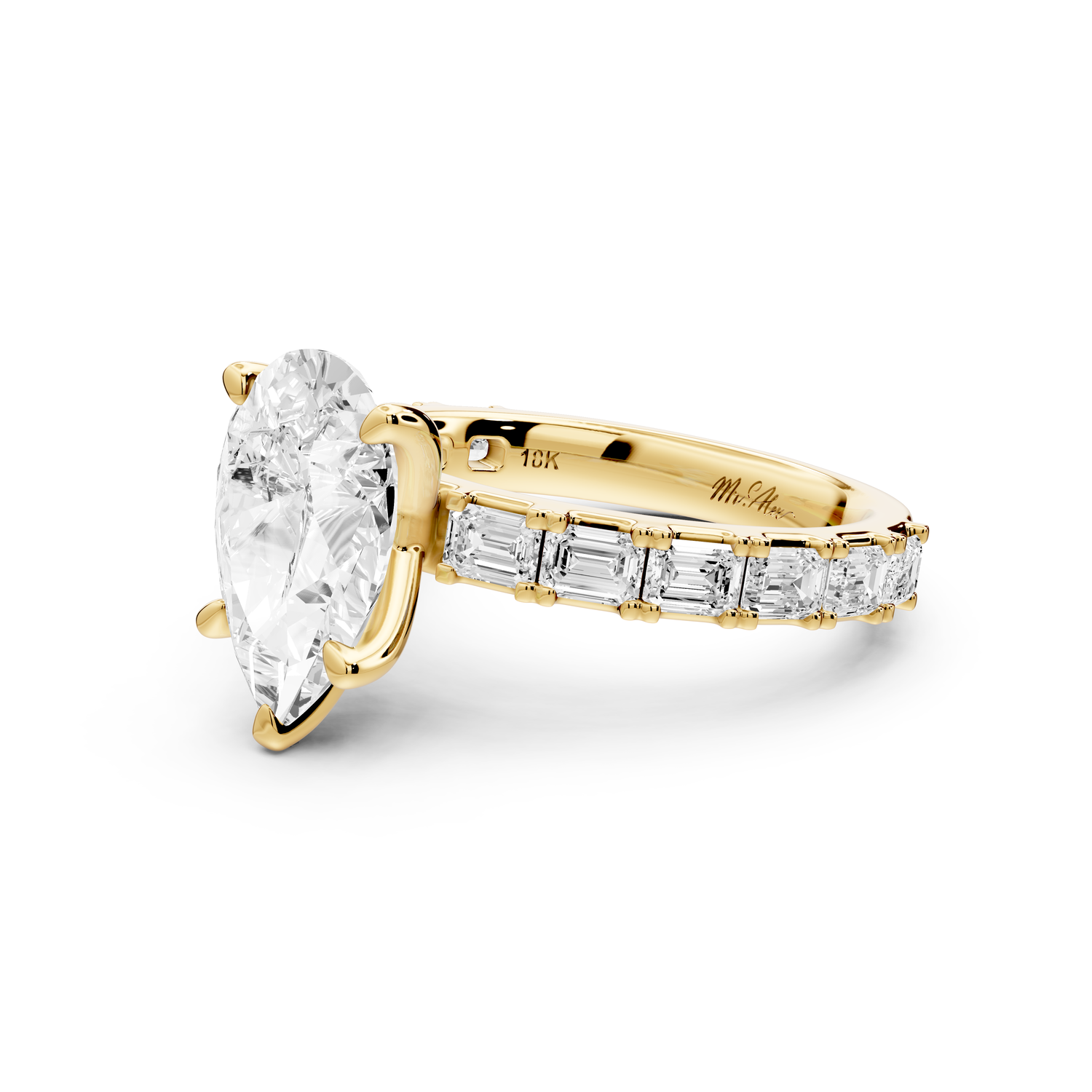 Nadia - 2ct 14k yellow gold pear diamond with east-west emerald cut accent stones engagement ring