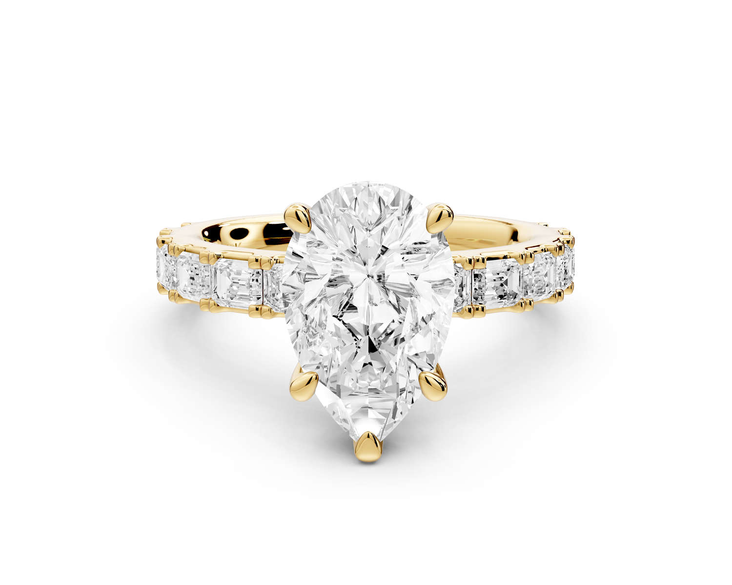 Nadia - 2ct 14k yellow gold pear diamond with east-west emerald cut accent stones engagement ring