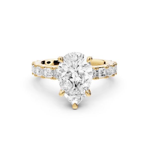 Nadia - 2ct 14k yellow gold pear diamond with east-west emerald cut accent stones engagement ring