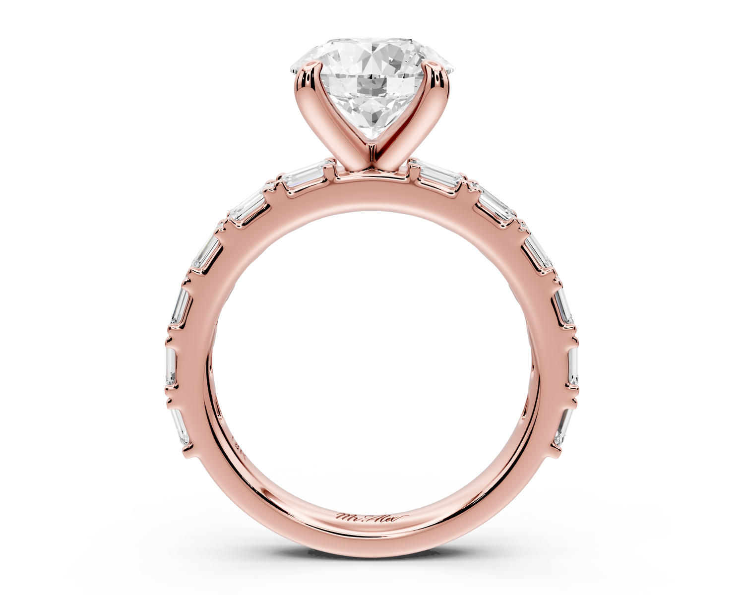 Nadia - 2ct 14k rose gold round diamond with east-west emerald cut accent stones engagement ring