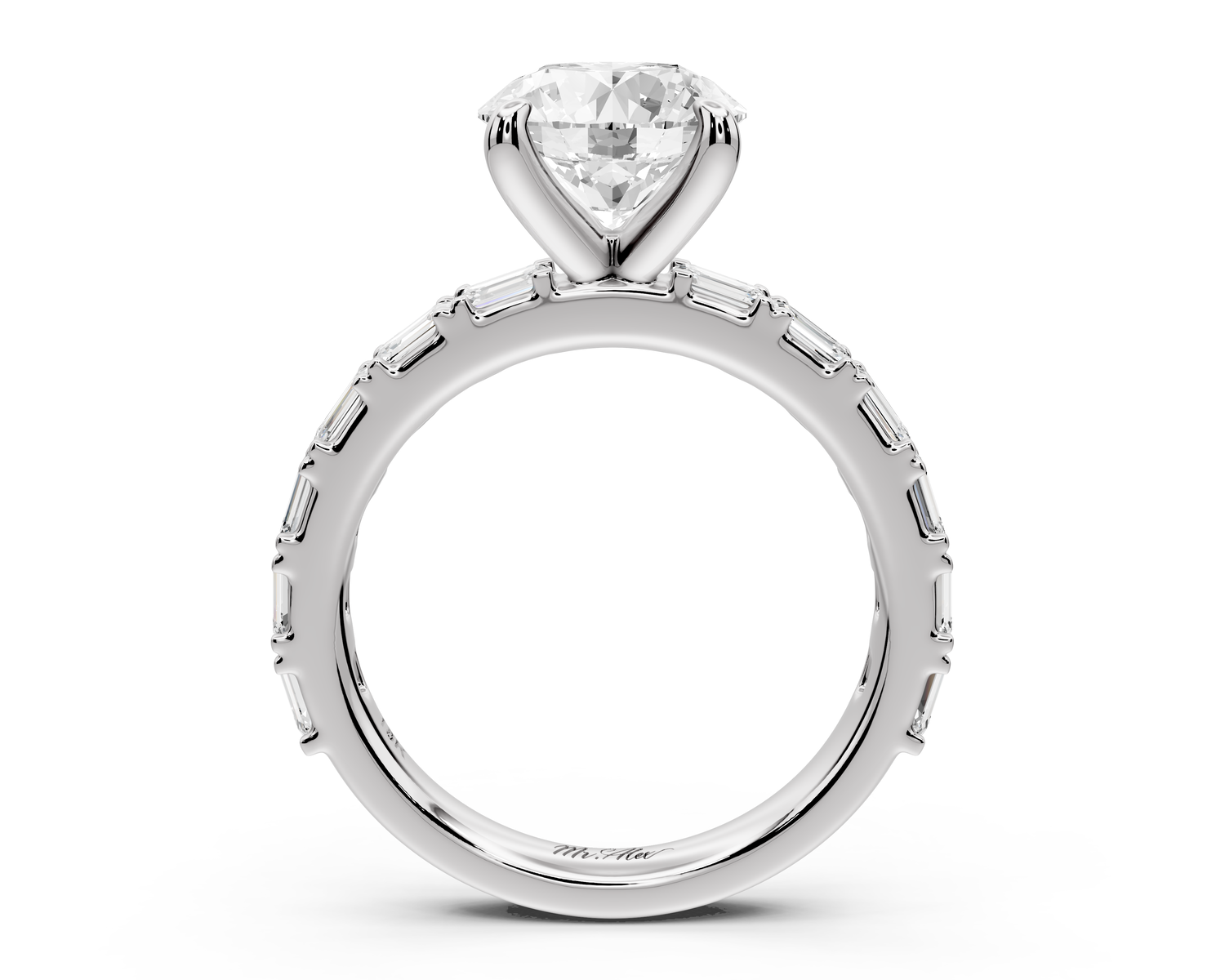 Nadia - 2ct 14k white gold round diamond with east-west emerald cut accent stones engagement ring
