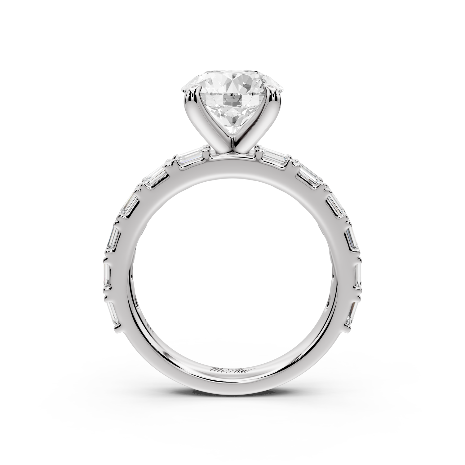 Nadia - 2ct 14k white gold round diamond with east-west emerald cut accent stones engagement ring