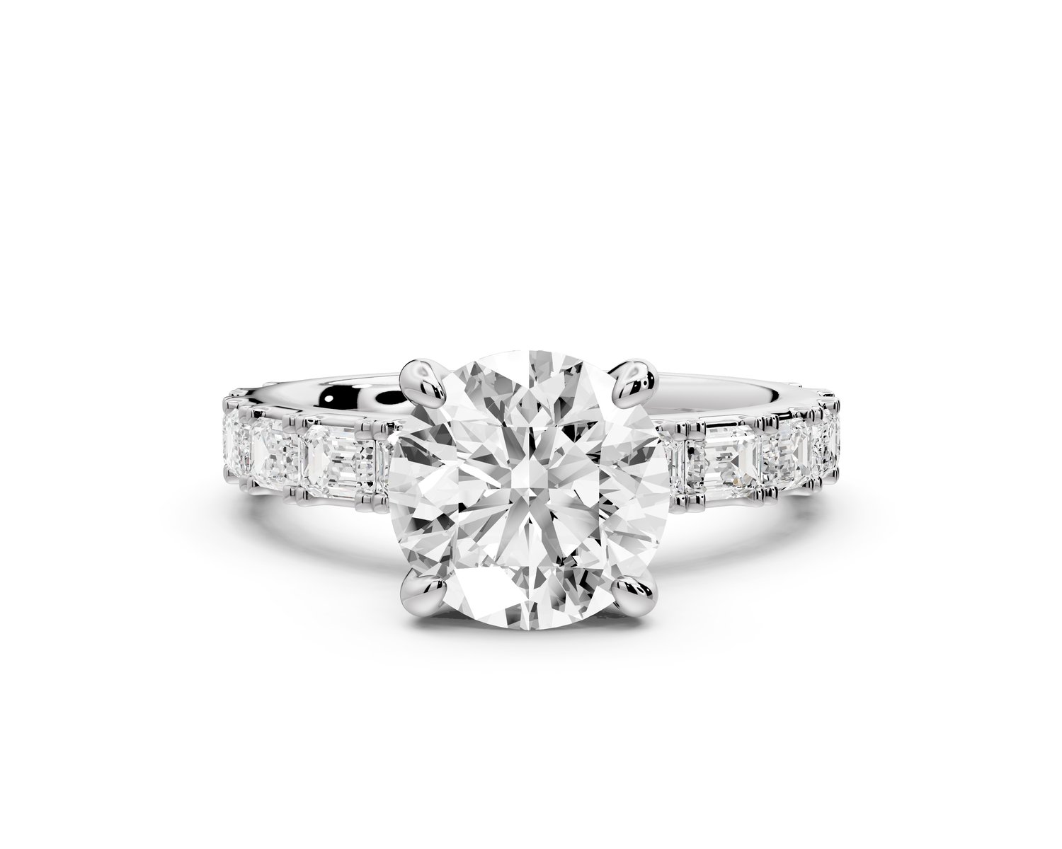 Nadia - 2ct 14k white gold round diamond with east-west emerald cut accent stones engagement ring